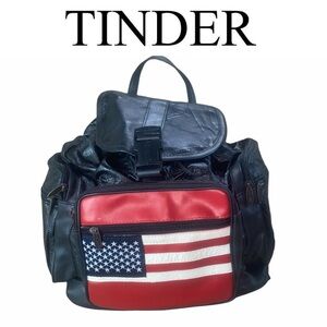 TINDER genuine leather flap satchel American Flag backpack purse tote style